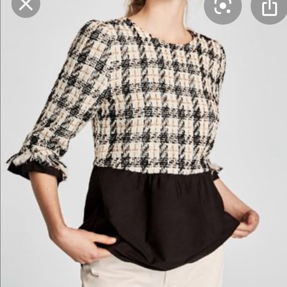 Zara Tweed Peplum Top Size M